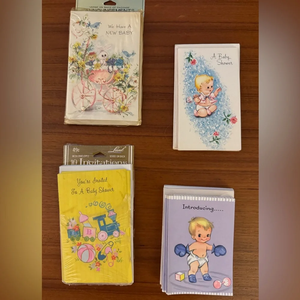Bundle—Vintage 60s-70s Baby Shower Invitations & Birth Announcements—1 NIB!